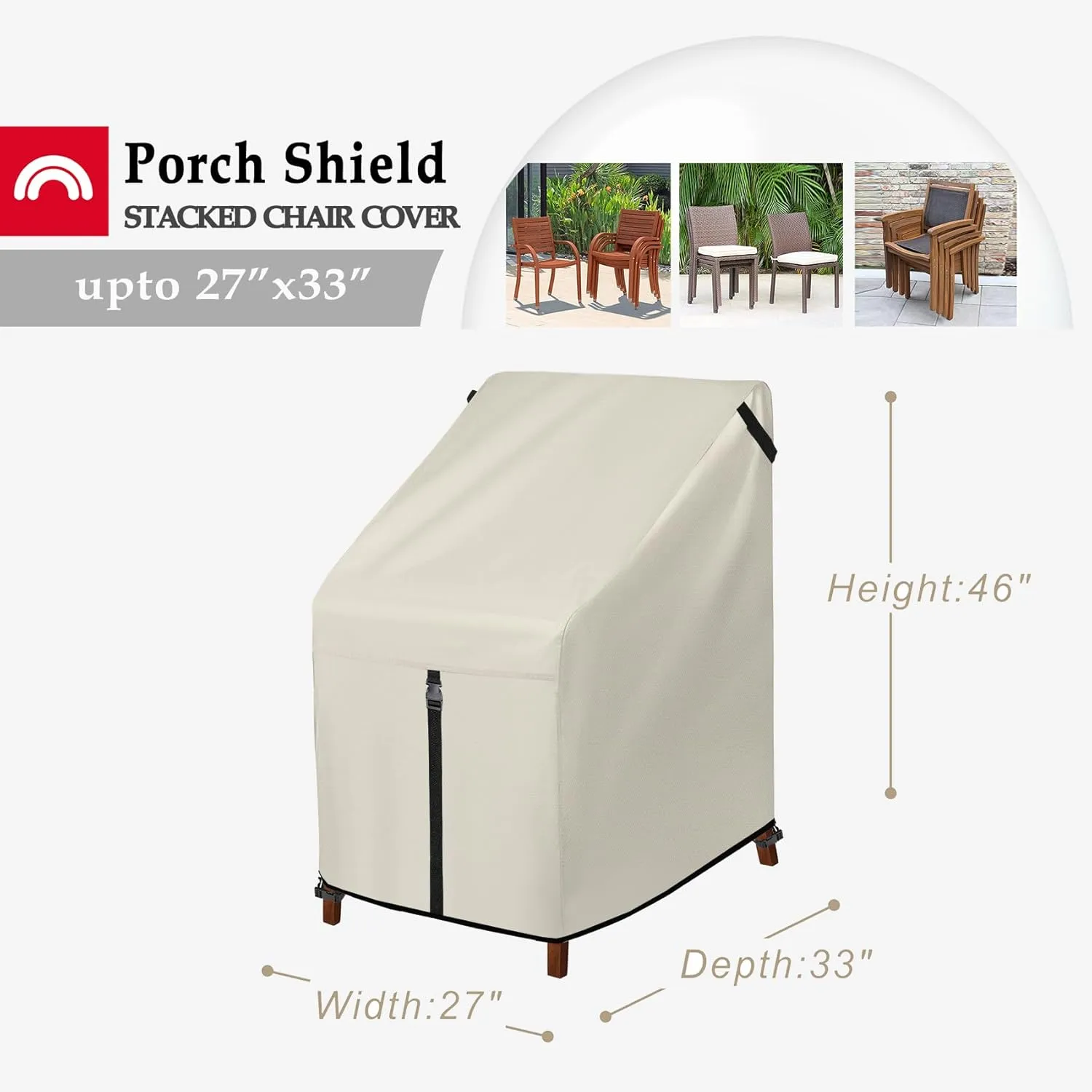 Porch Shield Patio Stackable Chair Covers - Waterproof Outdoor Stack of Chair Cover - 27W x 33D x 46H inch, Beige