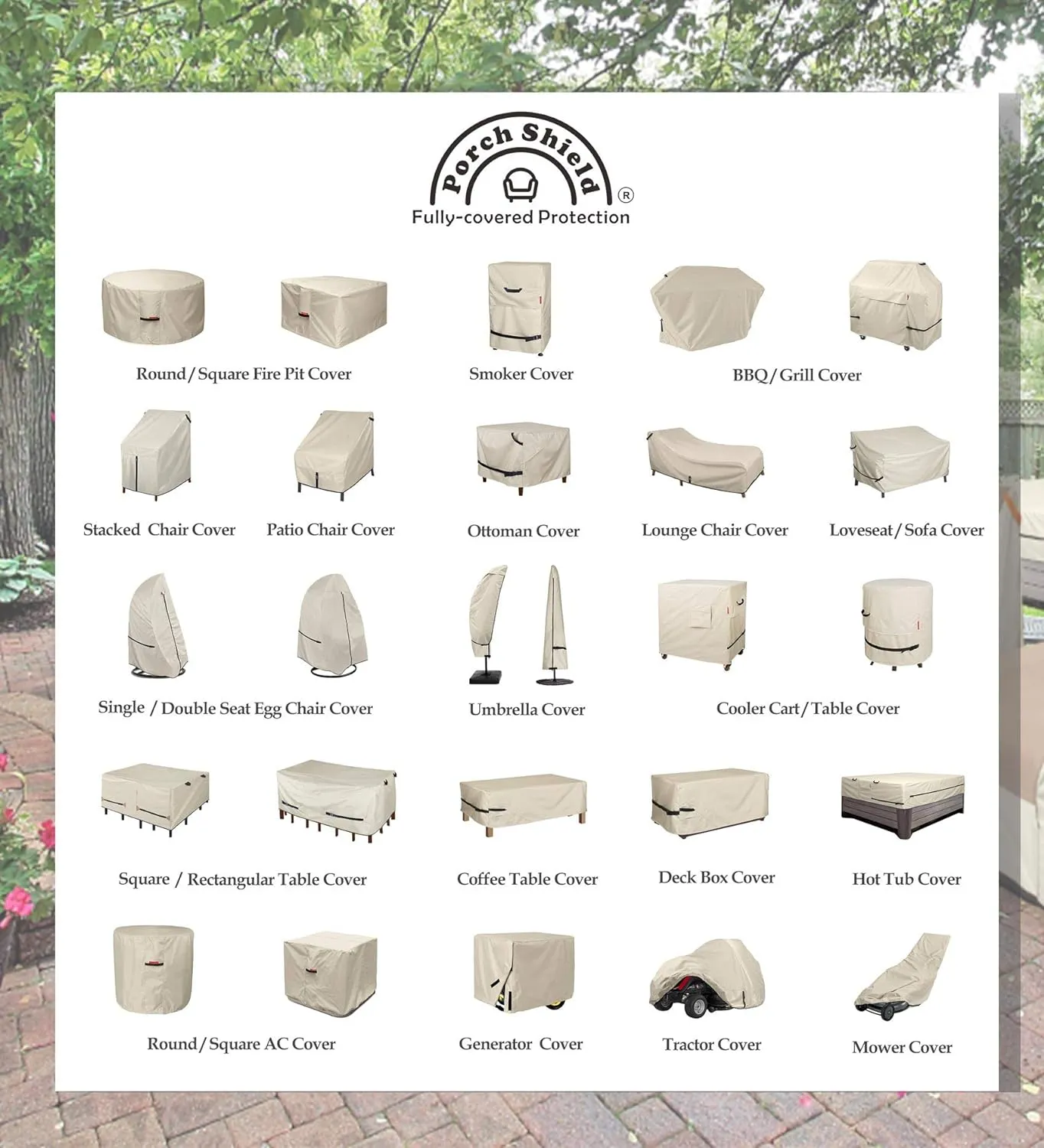 Porch Shield Patio Stackable Chair Covers - Waterproof Outdoor Stack of Chair Cover - 27W x 33D x 46H inch, Beige