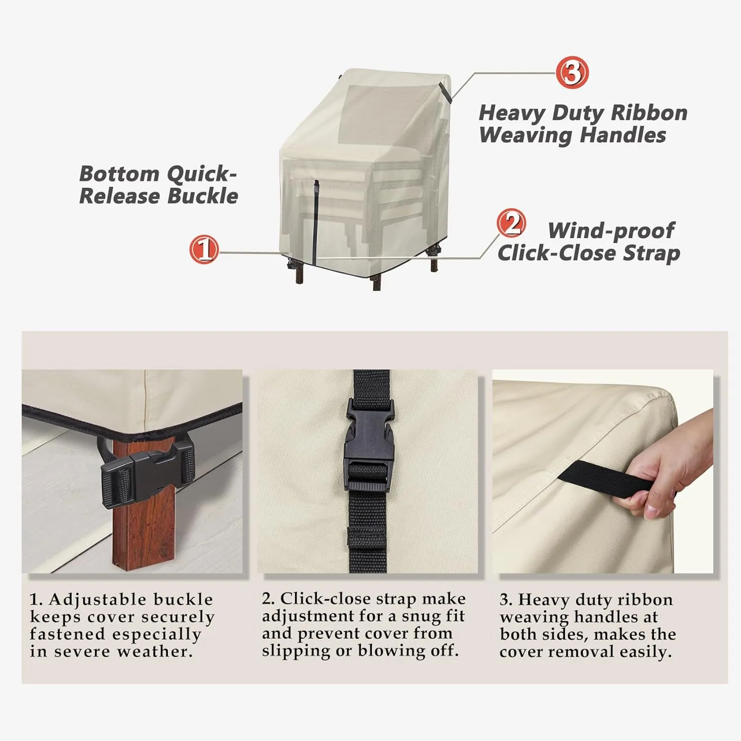 Porch Shield Patio Stackable Chair Covers - Waterproof Outdoor Stack of Chair Cover - 27W x 33D x 46H inch, Beige