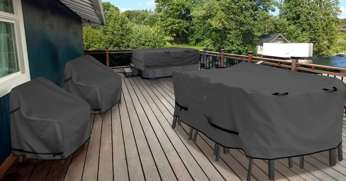 Porch Shield Patio Table Cover - Waterproof Outdoor Dining Table and Chairs Furniture Set Cover Rectangular - 108 x 70 inch, Black
