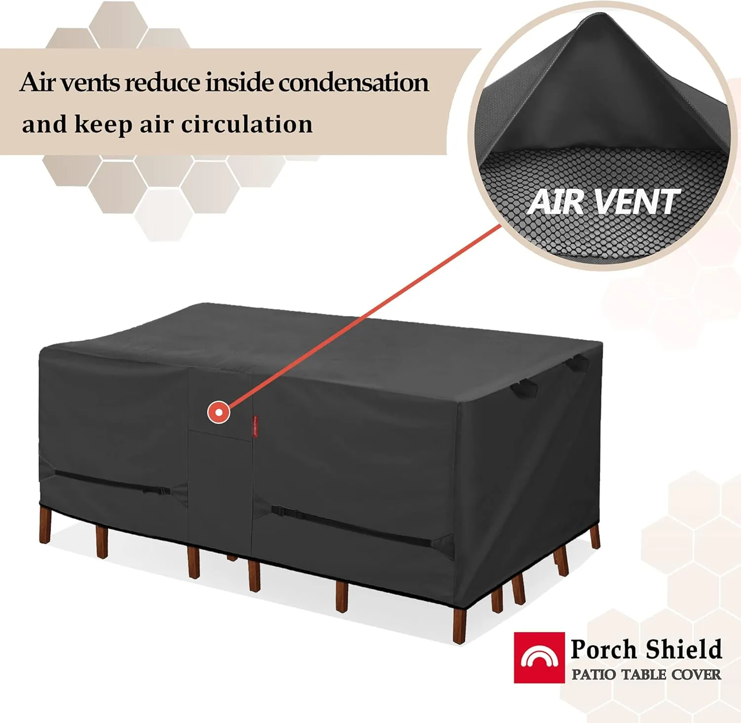 Porch Shield Patio Table Cover - Waterproof Outdoor Dining Table and Chairs Furniture Set Cover Rectangular - 108 x 70 inch, Black
