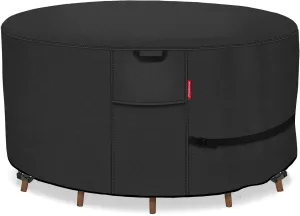 Porch Shield Round Patio Furniture Cover - Waterproof 600D Heavy Duty Outdoor Table and Chairs Cover 108 inch, Black