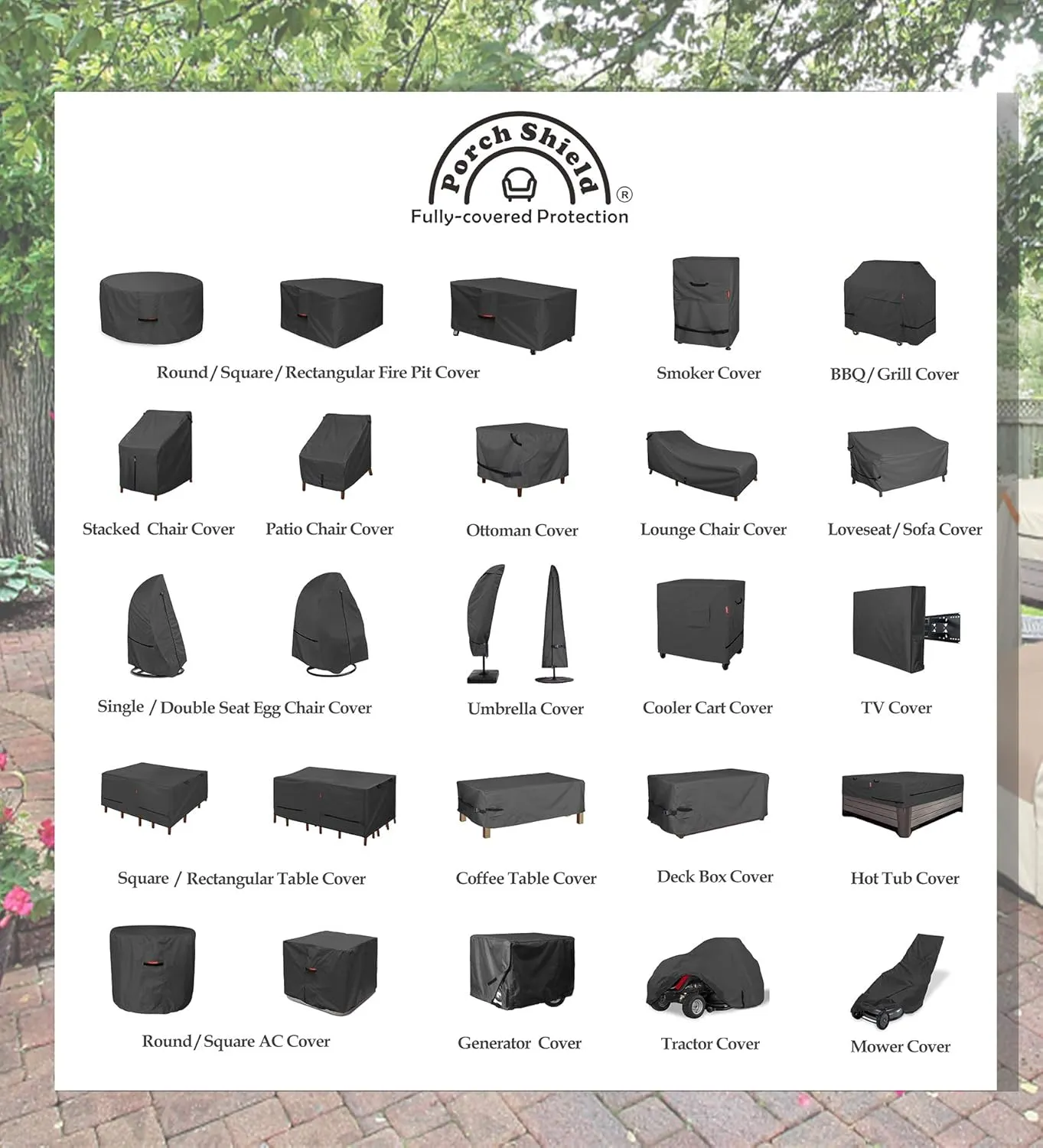 Porch Shield Round Patio Furniture Cover - Waterproof 600D Heavy Duty Outdoor Table and Chairs Cover 108 inch, Black
