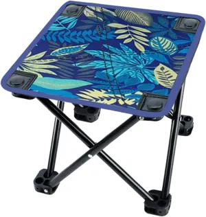 Portable Camping Stool Foot Rest Stool Folding Stool Seat Camp Stool for Park Gardening Backpacking Travel, Blue Leaves