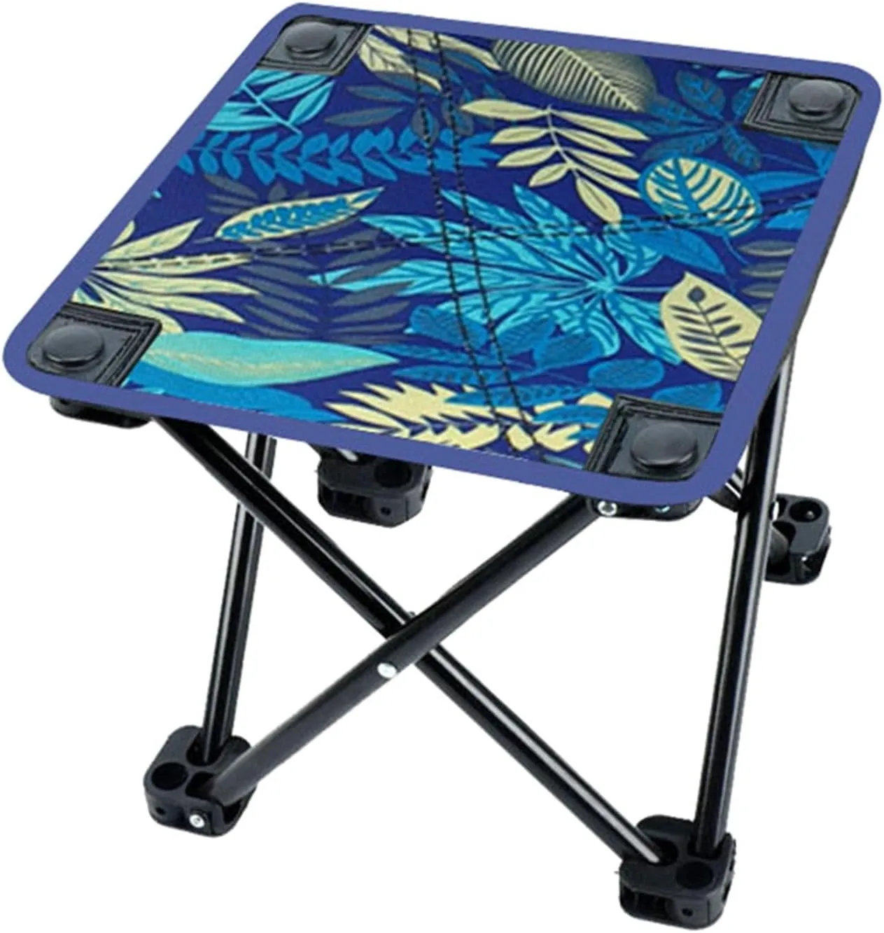 Portable Camping Stool Foot Rest Stool Folding Stool Seat Camp Stool for Park Gardening Backpacking Travel, Blue Leaves