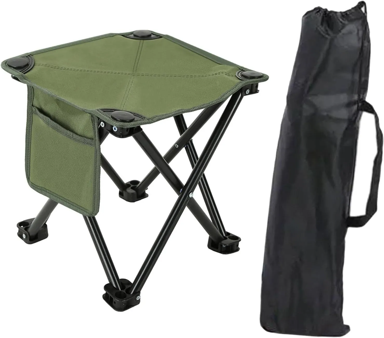 Portable Folding Camping Stool with Side Pocket Comfortable Sturdy Small Foldable Chair Footrest for Picnic Backpacking BBQ