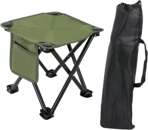 Portable Folding Camping Stool with Side Pocket Comfortable Sturdy Small Foldable Chair Footrest for Picnic Backpacking BBQ