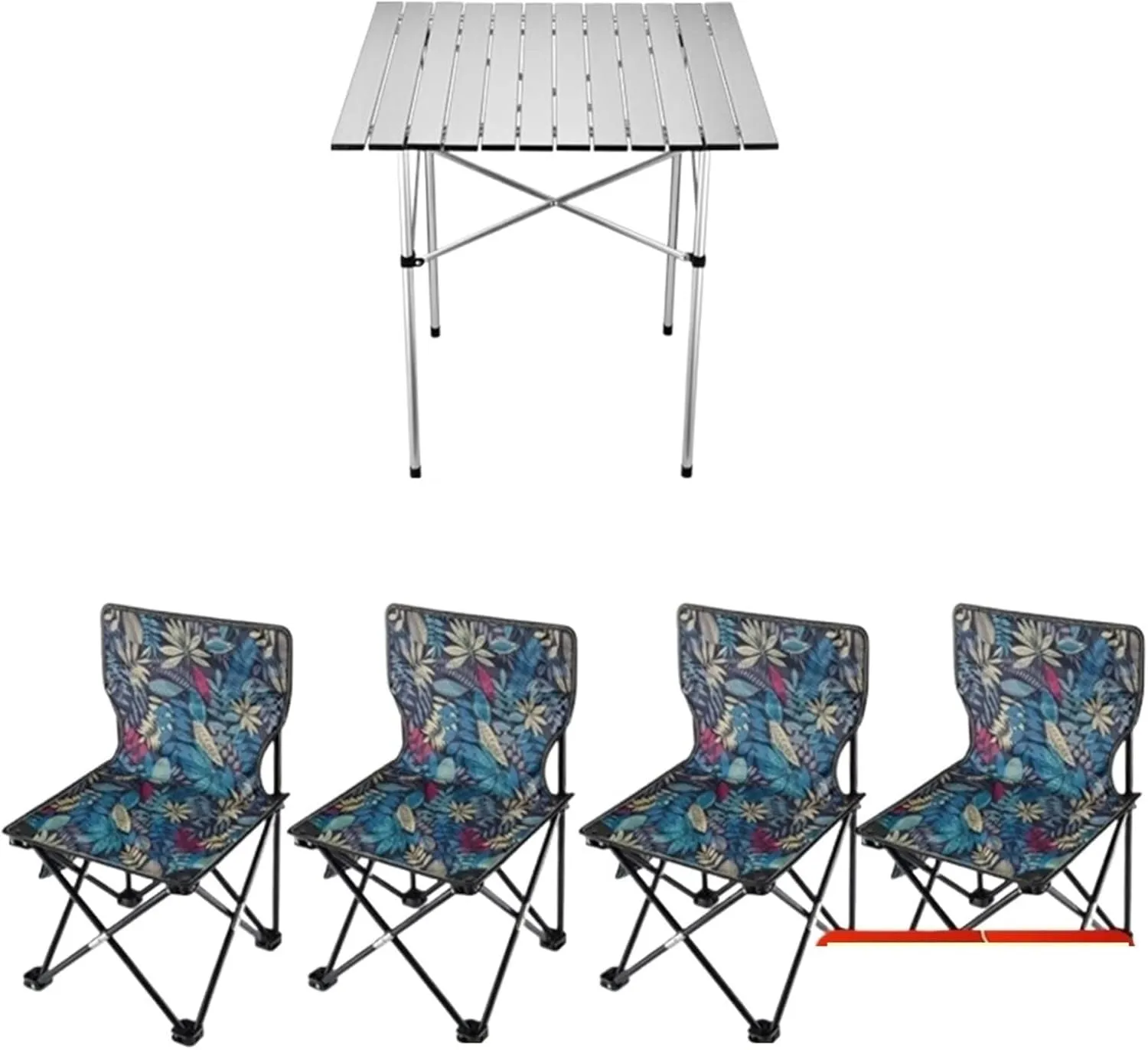 Portable Picnic Table, Folding Roll Up Camping Travel Table, Balcony Table (颜色 : 70x70cmcm Table Leaves Chair x2)