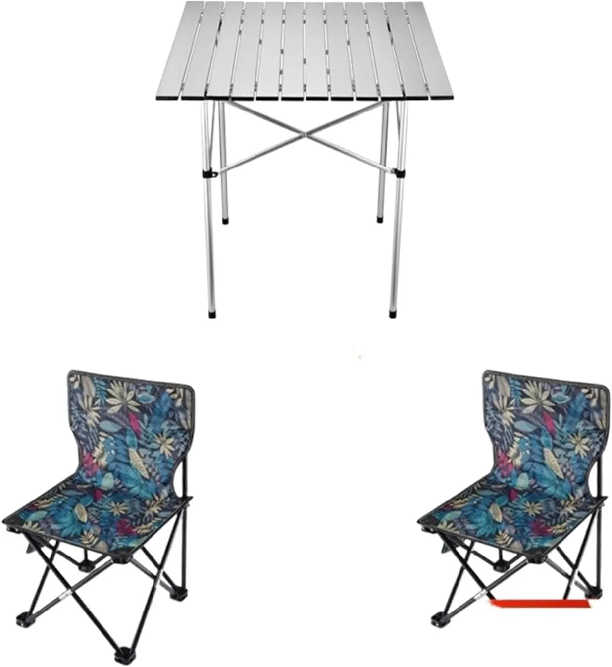 Portable Picnic Table, Folding Roll Up Camping Travel Table, Balcony Table (颜色 : 70x70cmcm Table Leaves Chair x2)