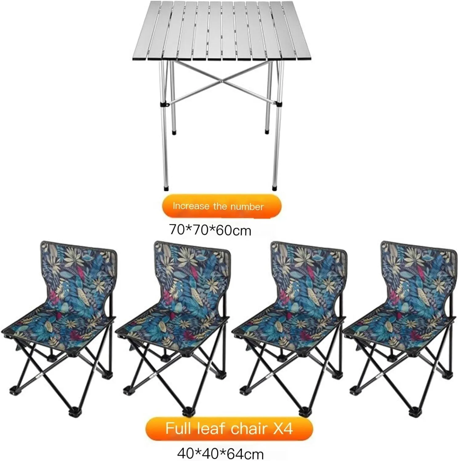 Portable Picnic Table, Folding Roll Up Camping Travel Table, Balcony Table (颜色 : 70x70cmcm Table Leaves Chair x2)