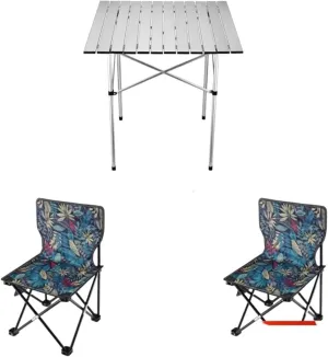 Portable Picnic Table, Folding Roll Up Camping Travel Table, Balcony Table (颜色 : 70x70cmcm Table Leaves Chair x2)