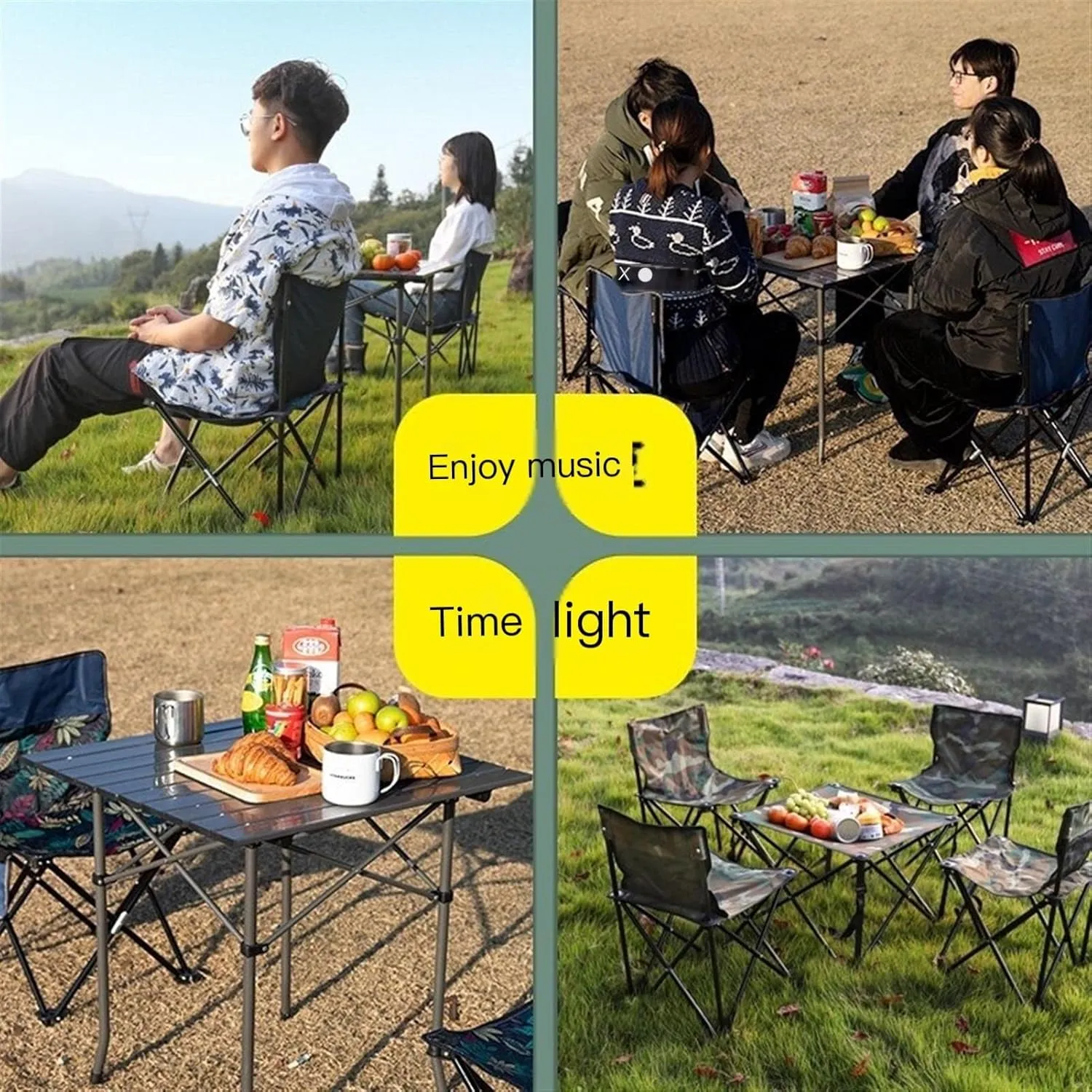 Portable Picnic Table, Folding Roll Up Camping Travel Table, Balcony Table (颜色 : 70x70cmcm Table Leaves Chair x2)