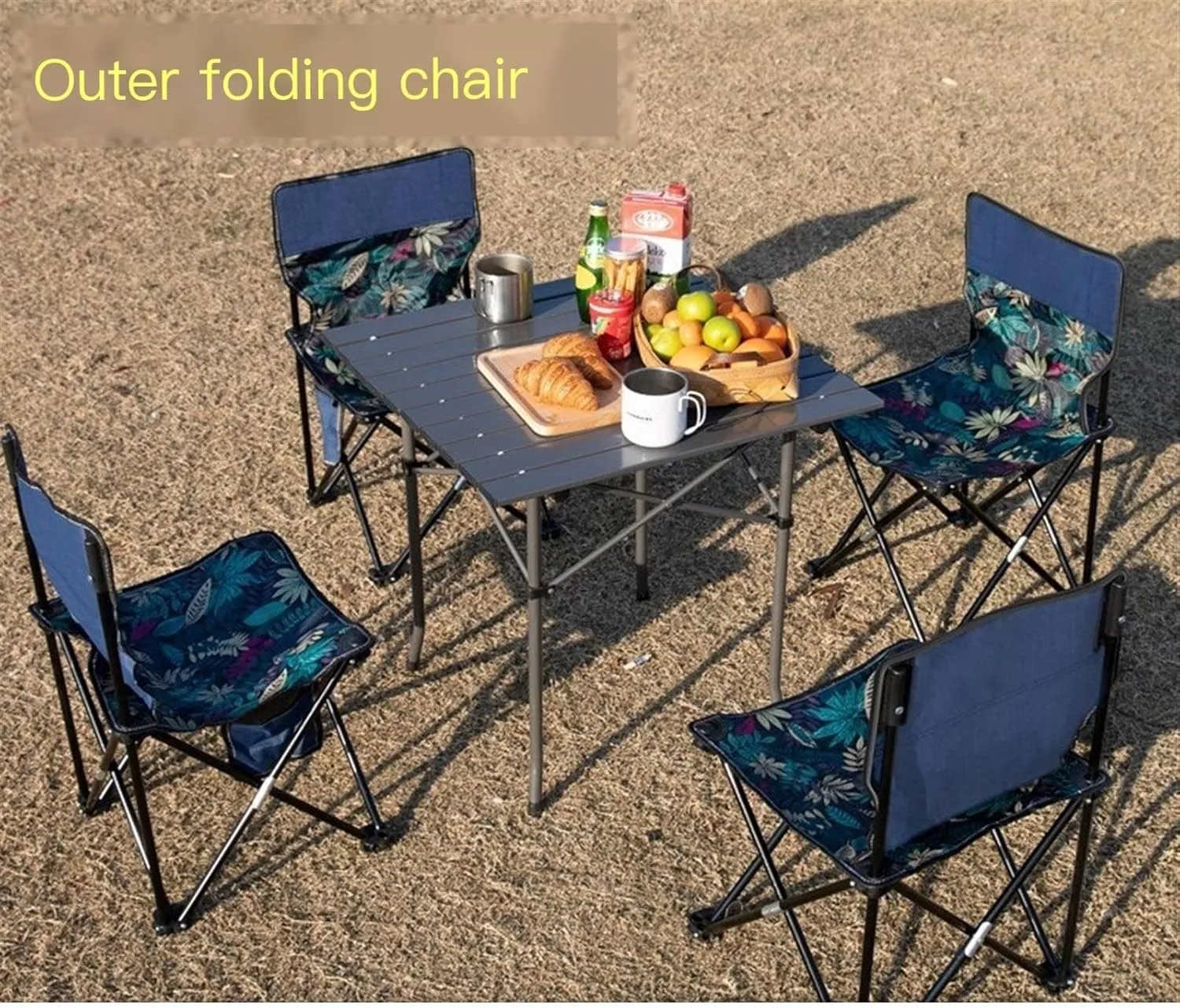 Portable Picnic Table, Folding Roll Up Camping Travel Table, Balcony Table (颜色 : 70x70cmcm Table Leaves Chair x2)