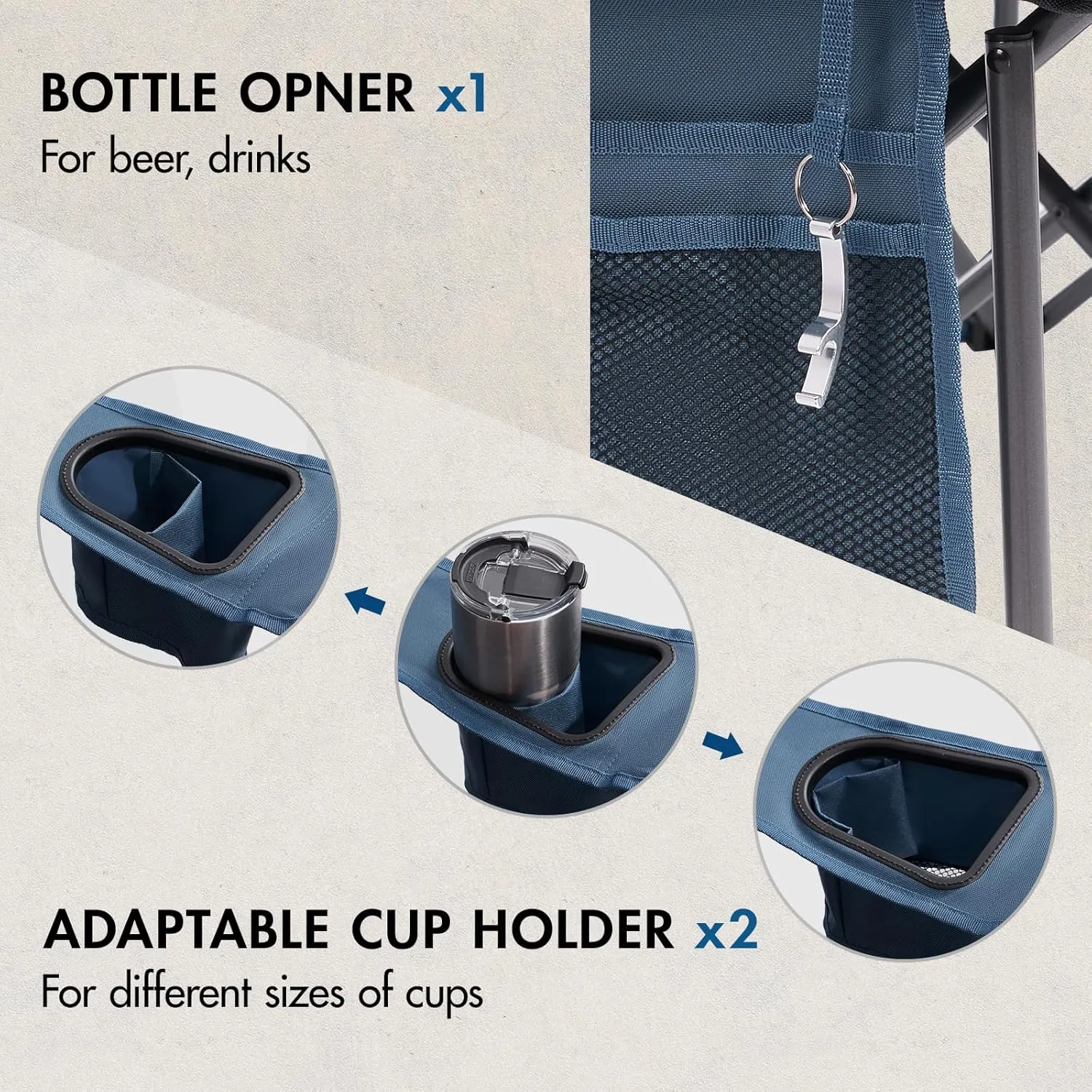 PORTAL Double Camping Chairs for Adults Heavy Duty, Camping Couch 2 Person Outdoor Loveseat Lawn Chairs, Camping Loveseat, Portable Chair with Cup Holder, Camp Chair Supports 600LBS, Blue/Grey