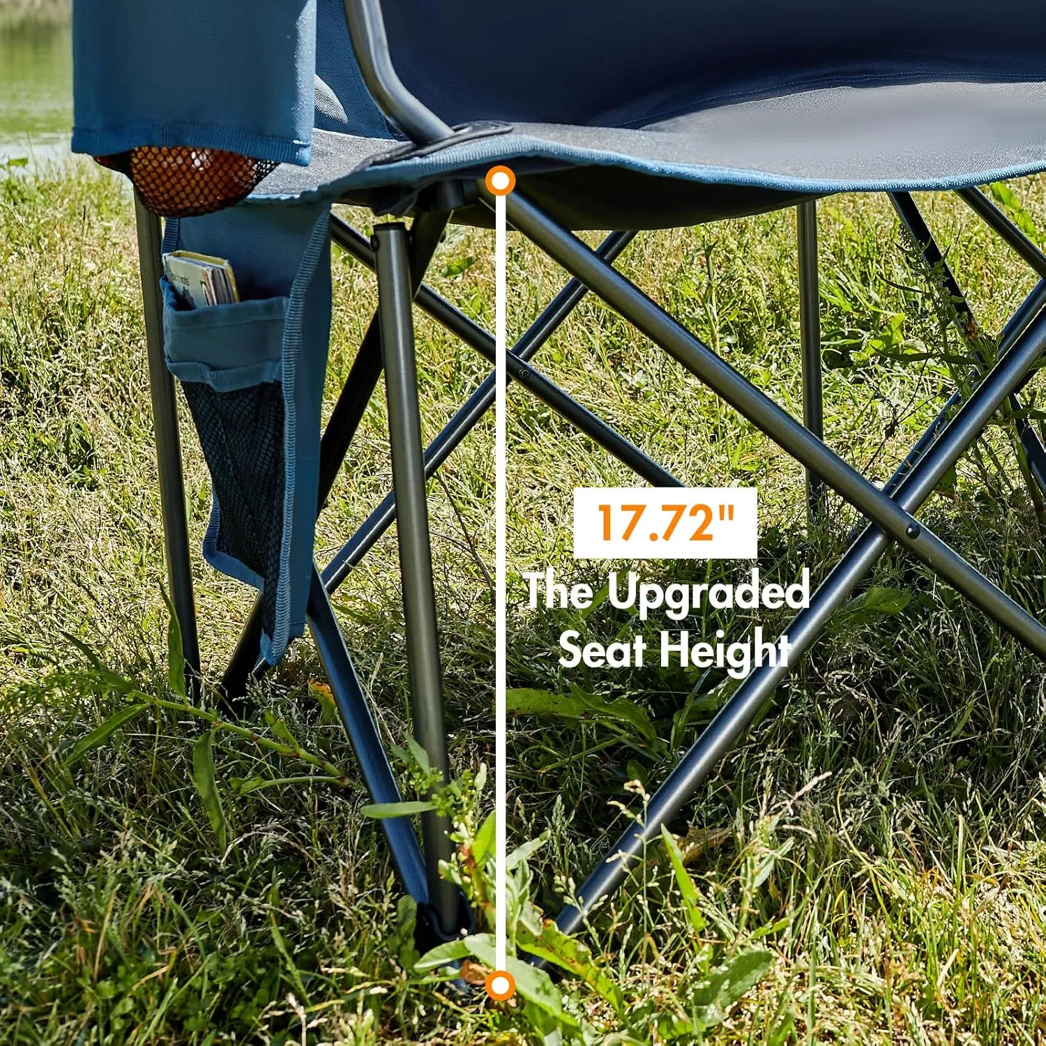 PORTAL Double Camping Chairs for Adults Heavy Duty, Camping Couch 2 Person Outdoor Loveseat Lawn Chairs, Camping Loveseat, Portable Chair with Cup Holder, Camp Chair Supports 600LBS, Blue/Grey