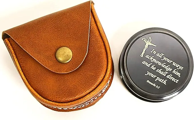 PORTHO Poem Compass| Black Antique Finish| Unique Message Print on top| Inside Poem Engraving by Robert Frost| Strong Leather Case| Unique Gift for Loved ones| Camping, Hiking