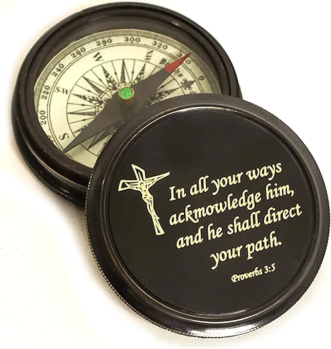 PORTHO Poem Compass| Black Antique Finish| Unique Message Print on top| Inside Poem Engraving by Robert Frost| Strong Leather Case| Unique Gift for Loved ones| Camping, Hiking