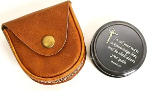 PORTHO Poem Compass| Black Antique Finish| Unique Message Print on top| Inside Poem Engraving by Robert Frost| Strong Leather Case| Unique Gift for Loved ones| Camping, Hiking