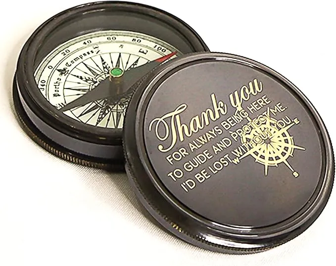 PORTHO Poem Compass| Black Antique Finish| Unique Message Print on top| Inside Poem Engraving by Robert Frost| Strong Leather Case| Unique Gift for Loved ones| Camping, Hiking