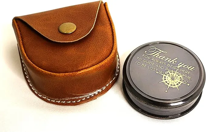 PORTHO Poem Compass| Black Antique Finish| Unique Message Print on top| Inside Poem Engraving by Robert Frost| Strong Leather Case| Unique Gift for Loved ones| Camping, Hiking