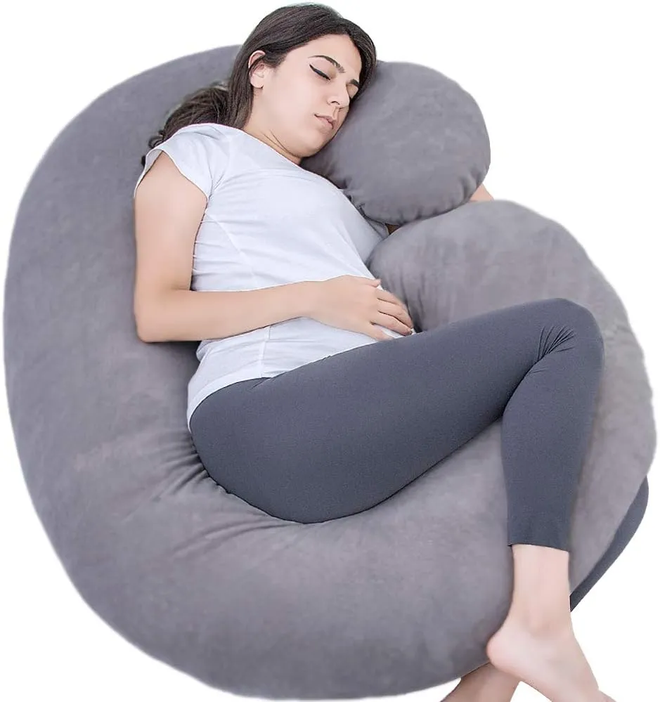 Pregnancy Pillow, C Shaped Full Body Pillow for Maternity Support and Pregnant Women Sleeping with Velvet Cover (Dark Grey)