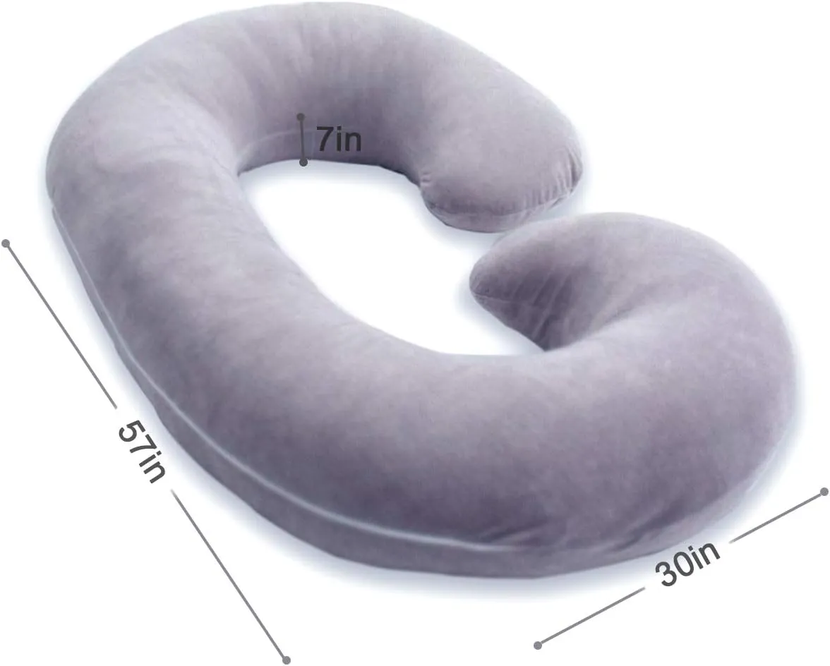 Pregnancy Pillow, C Shaped Full Body Pillow for Maternity Support and Pregnant Women Sleeping with Velvet Cover (Dark Grey)
