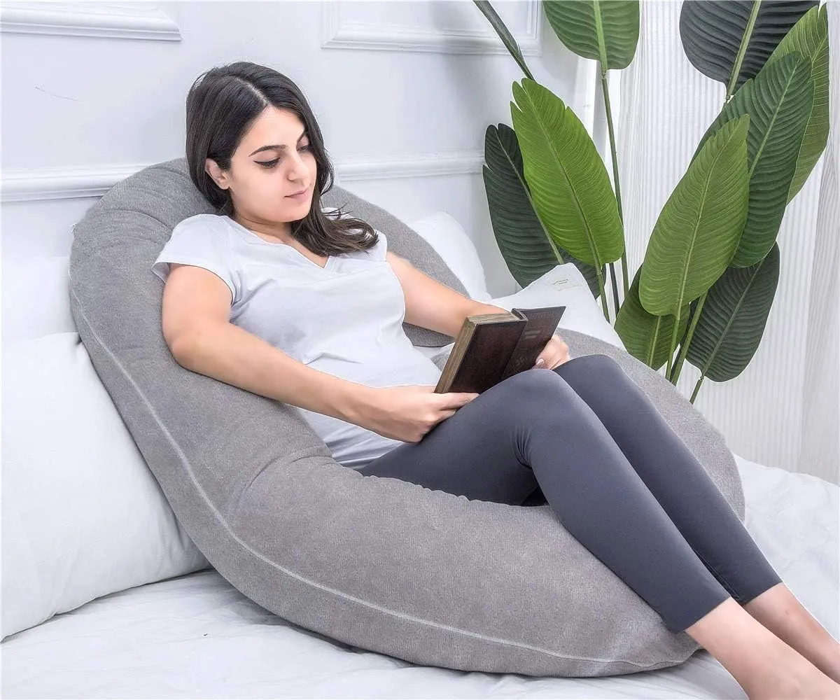 Pregnancy Pillow, C Shaped Full Body Pillow for Maternity Support and Pregnant Women Sleeping with Velvet Cover (Dark Grey)
