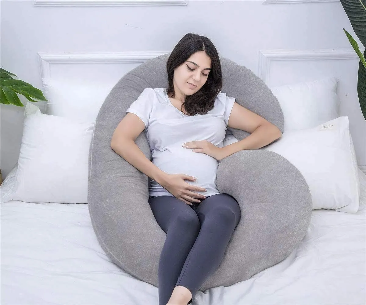Pregnancy Pillow, C Shaped Full Body Pillow for Maternity Support and Pregnant Women Sleeping with Velvet Cover (Dark Grey)
