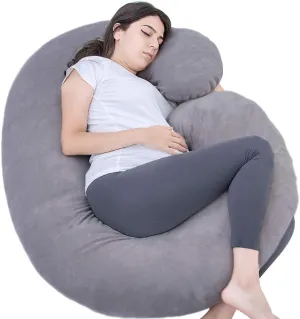 Pregnancy Pillow, C Shaped Full Body Pillow for Maternity Support and Pregnant Women Sleeping with Velvet Cover (Dark Grey)