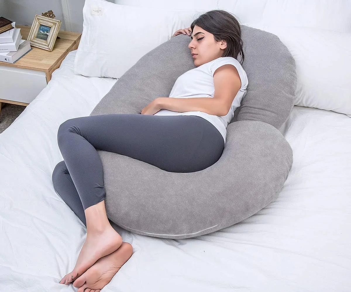 Pregnancy Pillow, C Shaped Full Body Pillow for Maternity Support and Pregnant Women Sleeping with Velvet Cover (Dark Grey)