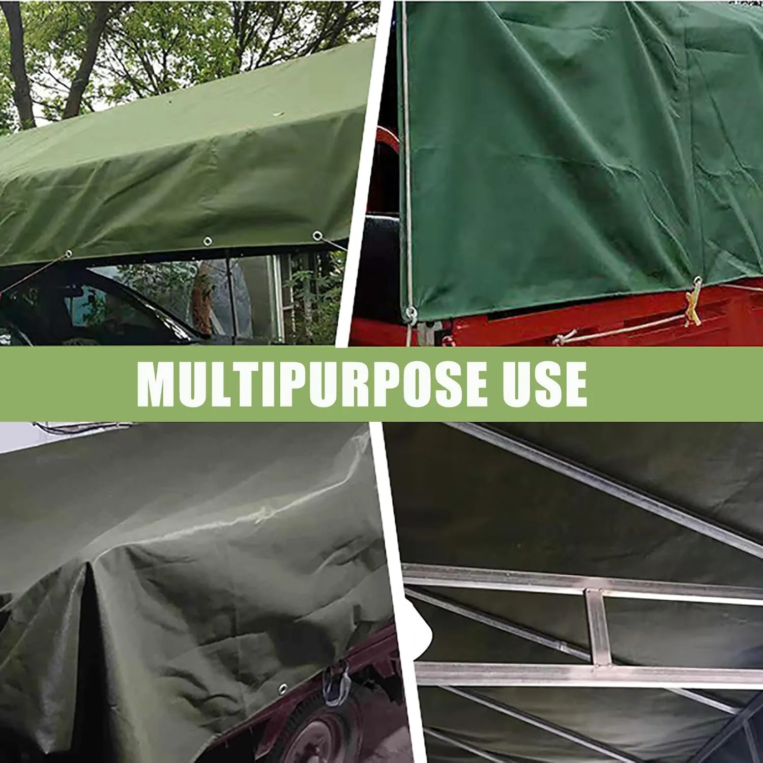 Premium Canvas Tarp, Heavy Duty Waterproof Tarpaulins with Aluminum Grommets, Multipurpose Tarp, UV Resistant, for Camping, Tent Shelter, Boat, Car, Canopy, Boat