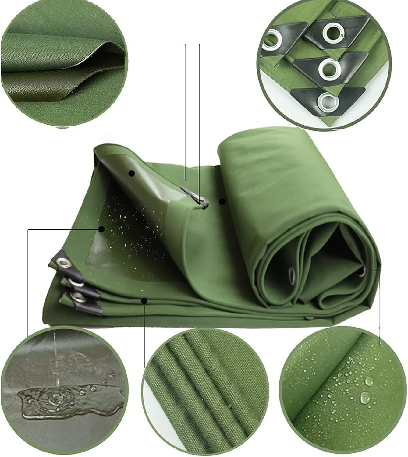 Premium Canvas Tarp, Heavy Duty Waterproof Tarpaulins with Aluminum Grommets, Multipurpose Tarp, UV Resistant, for Camping, Tent Shelter, Boat, Car, Canopy, Boat