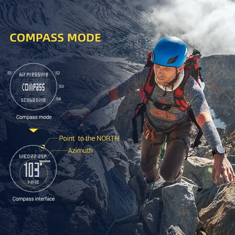 Premium Dive Smart Watch for Men – 50M Waterproof, Altimeter, Barometer, Compass, Diving Log, Free Diving Mode, Step Counter, Stopwatch, Air Pressure, CR2450 Battery