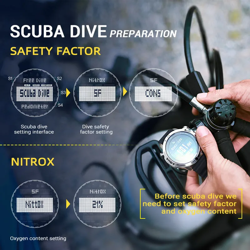 Premium Dive Smart Watch for Men – 50M Waterproof, Altimeter, Barometer, Compass, Diving Log, Free Diving Mode, Step Counter, Stopwatch, Air Pressure, CR2450 Battery
