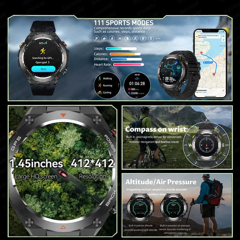 Premium Dive Smart Watch for Men – 50M Waterproof, Altimeter, Barometer, Compass, Diving Log, Free Diving Mode, Step Counter, Stopwatch, Air Pressure, CR2450 Battery