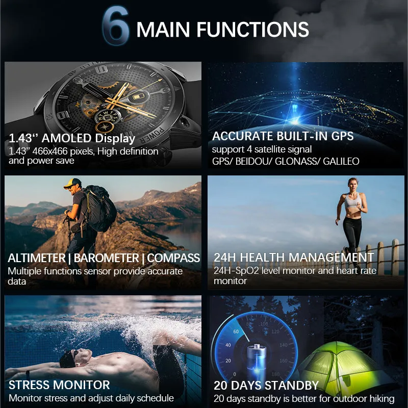 Premium Dive Smart Watch for Men – 50M Waterproof, Altimeter, Barometer, Compass, Diving Log, Free Diving Mode, Step Counter, Stopwatch, Air Pressure, CR2450 Battery