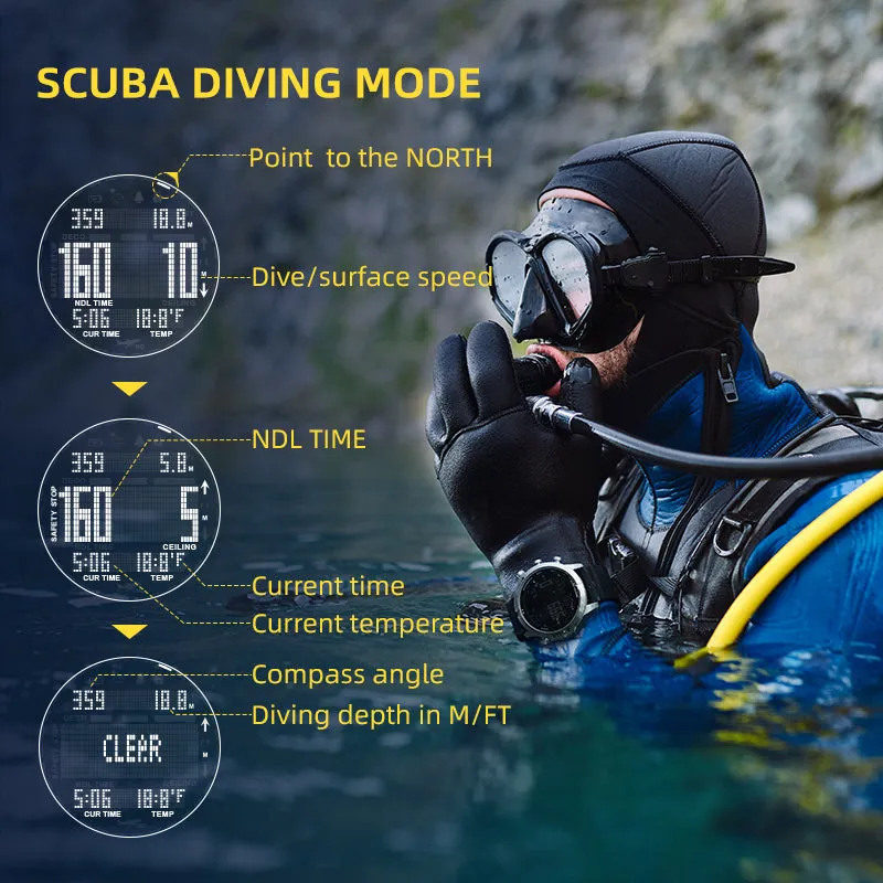Premium Dive Smart Watch for Men – 50M Waterproof, Altimeter, Barometer, Compass, Diving Log, Free Diving Mode, Step Counter, Stopwatch, Air Pressure, CR2450 Battery