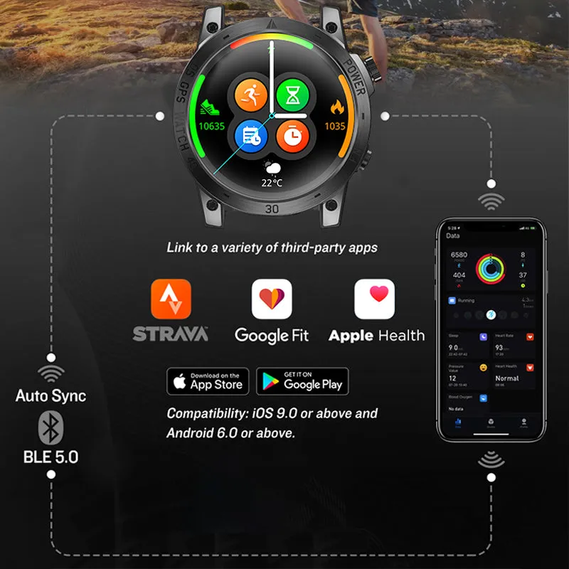 Premium Dive Smart Watch for Men – 50M Waterproof, Altimeter, Barometer, Compass, Diving Log, Free Diving Mode, Step Counter, Stopwatch, Air Pressure, CR2450 Battery