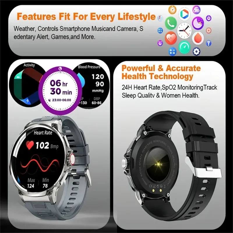 Premium Fitness Smart Watch for Men – 1.46" Display, Heart Rate Monitor, Blood Pressure, IP68 Waterproof, Bluetooth Calling, Sports Tracker, Compass