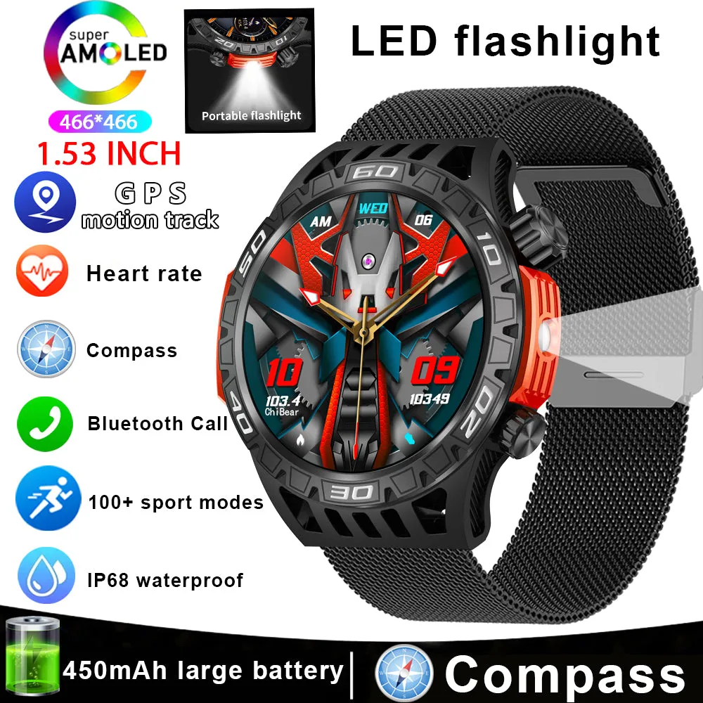 Premium Fitness Smart Watch for Men – 1.46" Display, Heart Rate Monitor, Blood Pressure, IP68 Waterproof, Bluetooth Calling, Sports Tracker, Compass