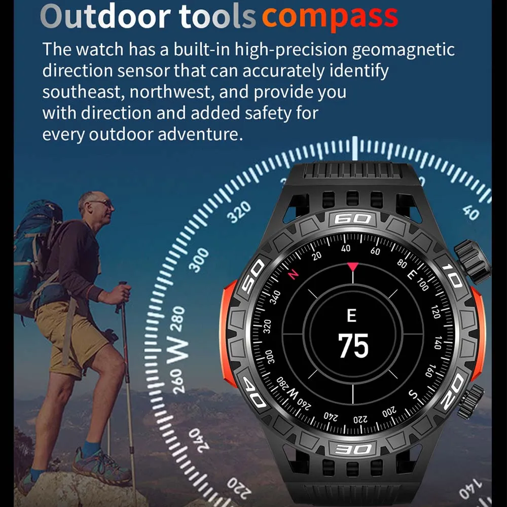 Premium Fitness Smart Watch for Men – 1.46" Display, Heart Rate Monitor, Blood Pressure, IP68 Waterproof, Bluetooth Calling, Sports Tracker, Compass