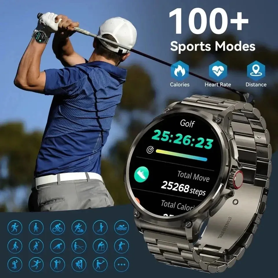 Premium Fitness Smart Watch for Men – 1.46" Display, Heart Rate Monitor, Blood Pressure, IP68 Waterproof, Bluetooth Calling, Sports Tracker, Compass