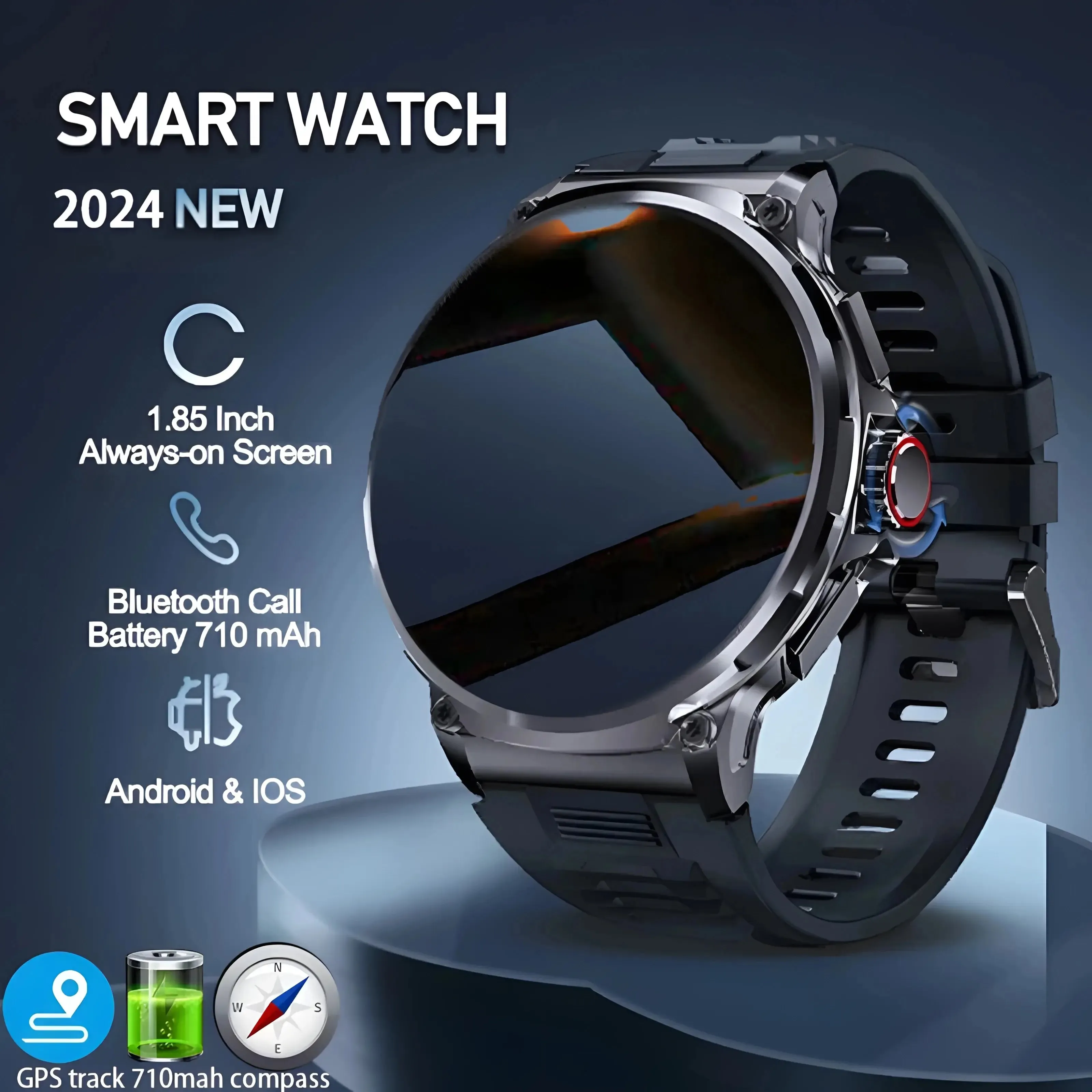 Premium Fitness Smart Watch for Men – 1.46" Display, Heart Rate Monitor, Blood Pressure, IP68 Waterproof, Bluetooth Calling, Sports Tracker, Compass