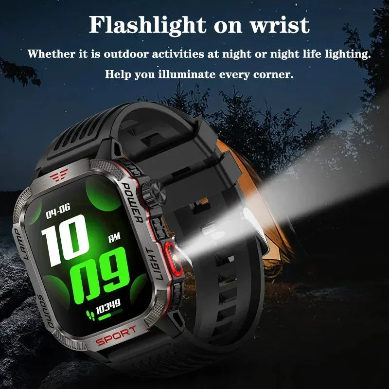 Premium GPS Smartwatch for Men – 2.01" HD Display, Waterproof, Bluetooth Calling, Compass, Flashlight, Fitness Tracker, 600mAh Battery, Outdoor Sport Mode