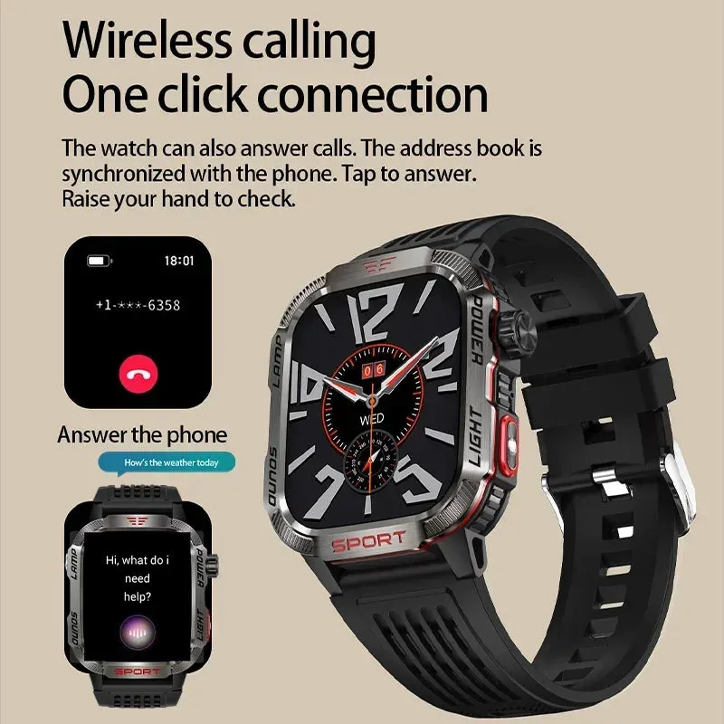 Premium GPS Smartwatch for Men – 2.01" HD Display, Waterproof, Bluetooth Calling, Compass, Flashlight, Fitness Tracker, 600mAh Battery, Outdoor Sport Mode