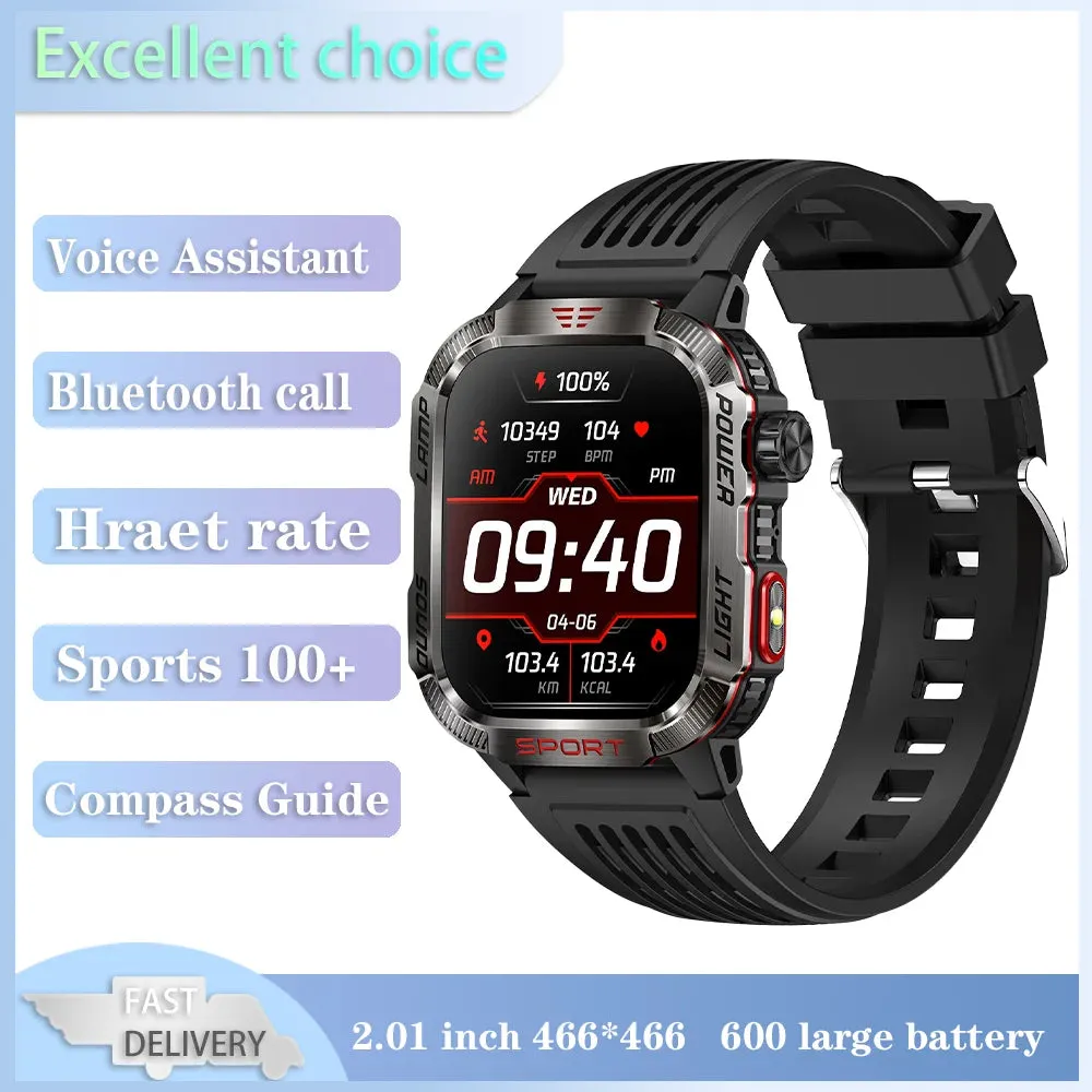 Premium GPS Smartwatch for Men – 2.01" HD Display, Waterproof, Bluetooth Calling, Compass, Flashlight, Fitness Tracker, 600mAh Battery, Outdoor Sport Mode