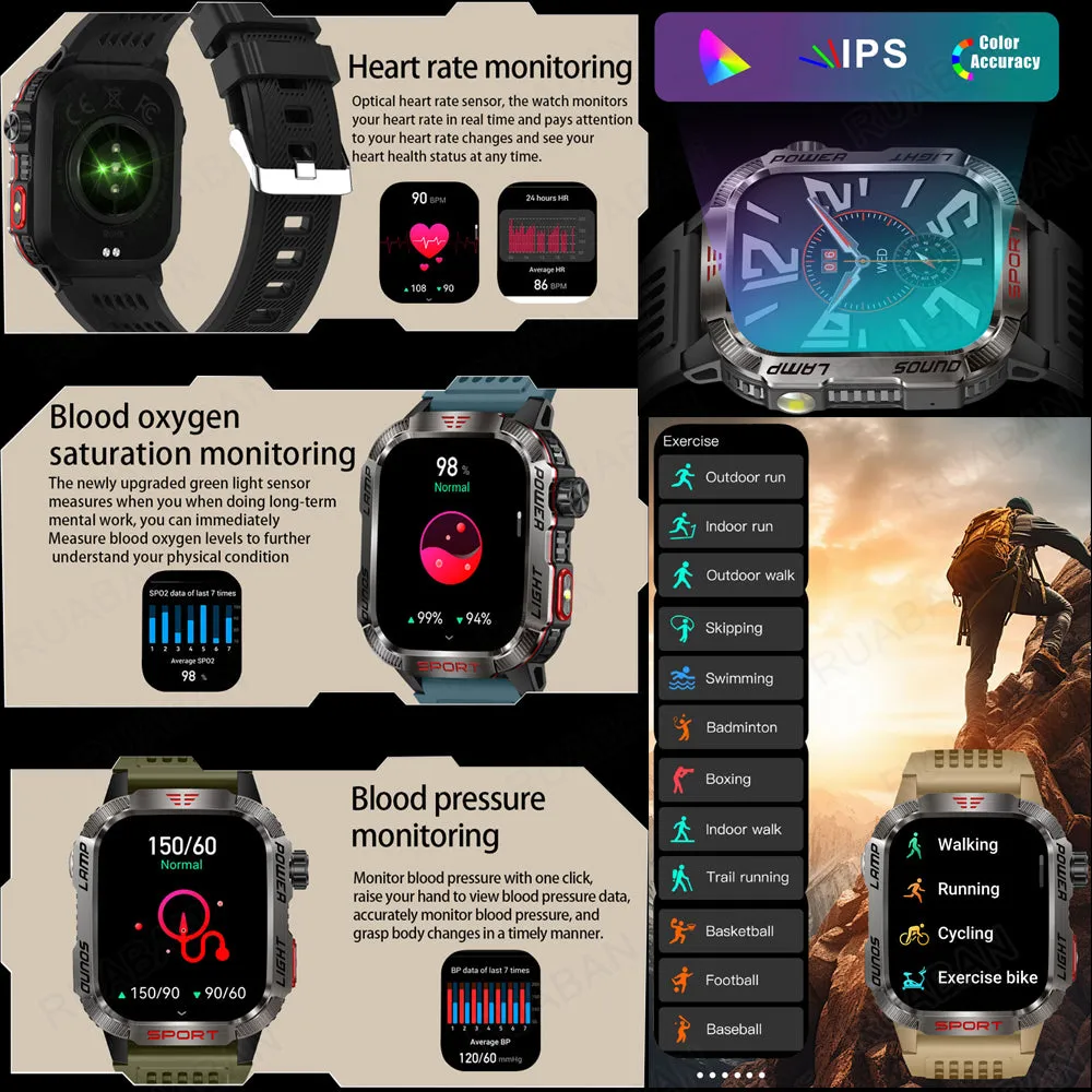 Premium GPS Smartwatch for Men – 2.01" HD Display, Waterproof, Bluetooth Calling, Compass, Flashlight, Fitness Tracker, 600mAh Battery, Outdoor Sport Mode