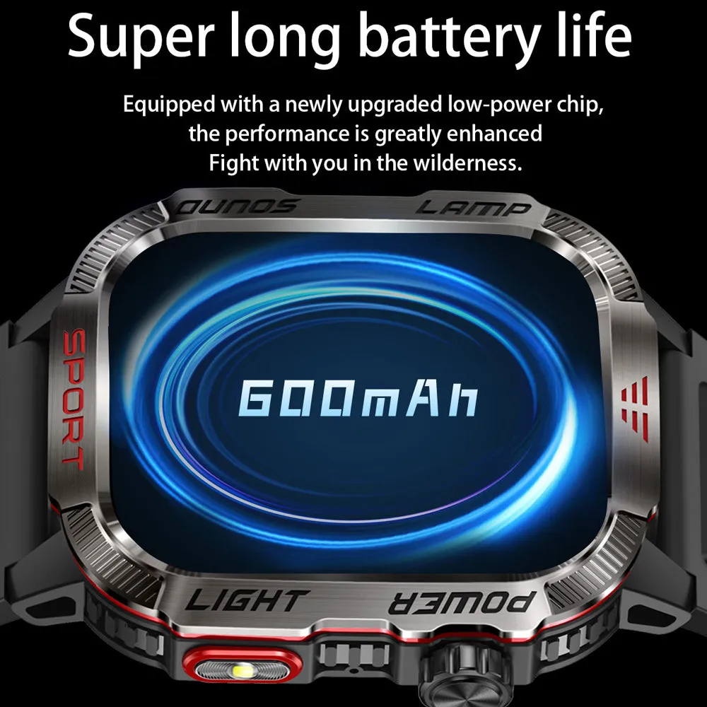 Premium GPS Smartwatch for Men – 2.01" HD Display, Waterproof, Bluetooth Calling, Compass, Flashlight, Fitness Tracker, 600mAh Battery, Outdoor Sport Mode