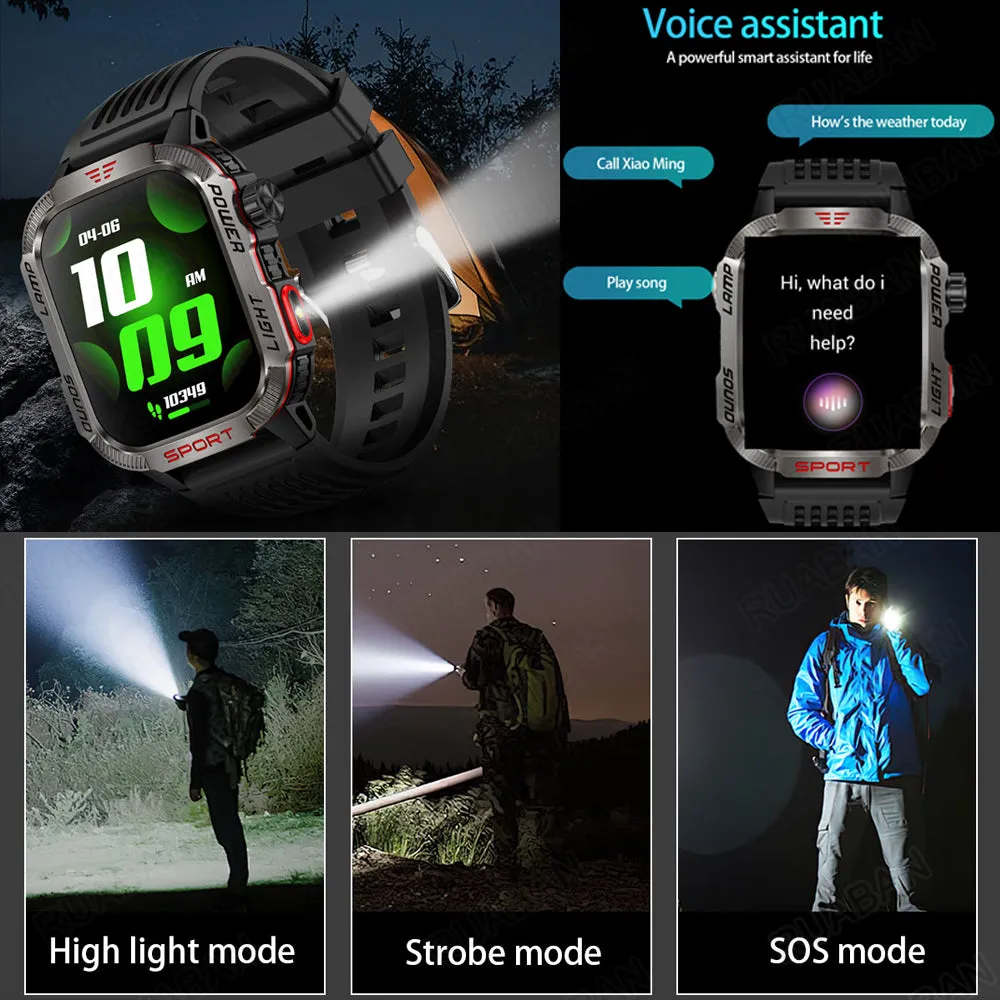 Premium GPS Smartwatch for Men – 2.01" HD Display, Waterproof, Bluetooth Calling, Compass, Flashlight, Fitness Tracker, 600mAh Battery, Outdoor Sport Mode
