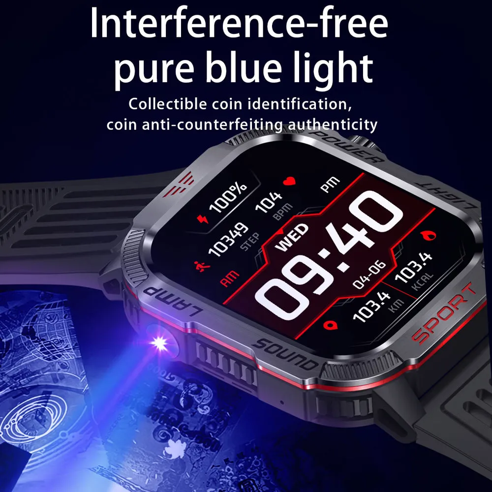 Premium GPS Smartwatch for Men – 2.01" HD Display, Waterproof, Bluetooth Calling, Compass, Flashlight, Fitness Tracker, 600mAh Battery, Outdoor Sport Mode